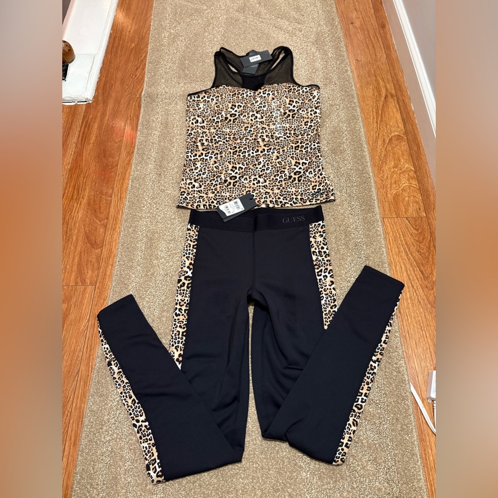 NWT Two pieces Guess Black Leggings and top with Animal Print